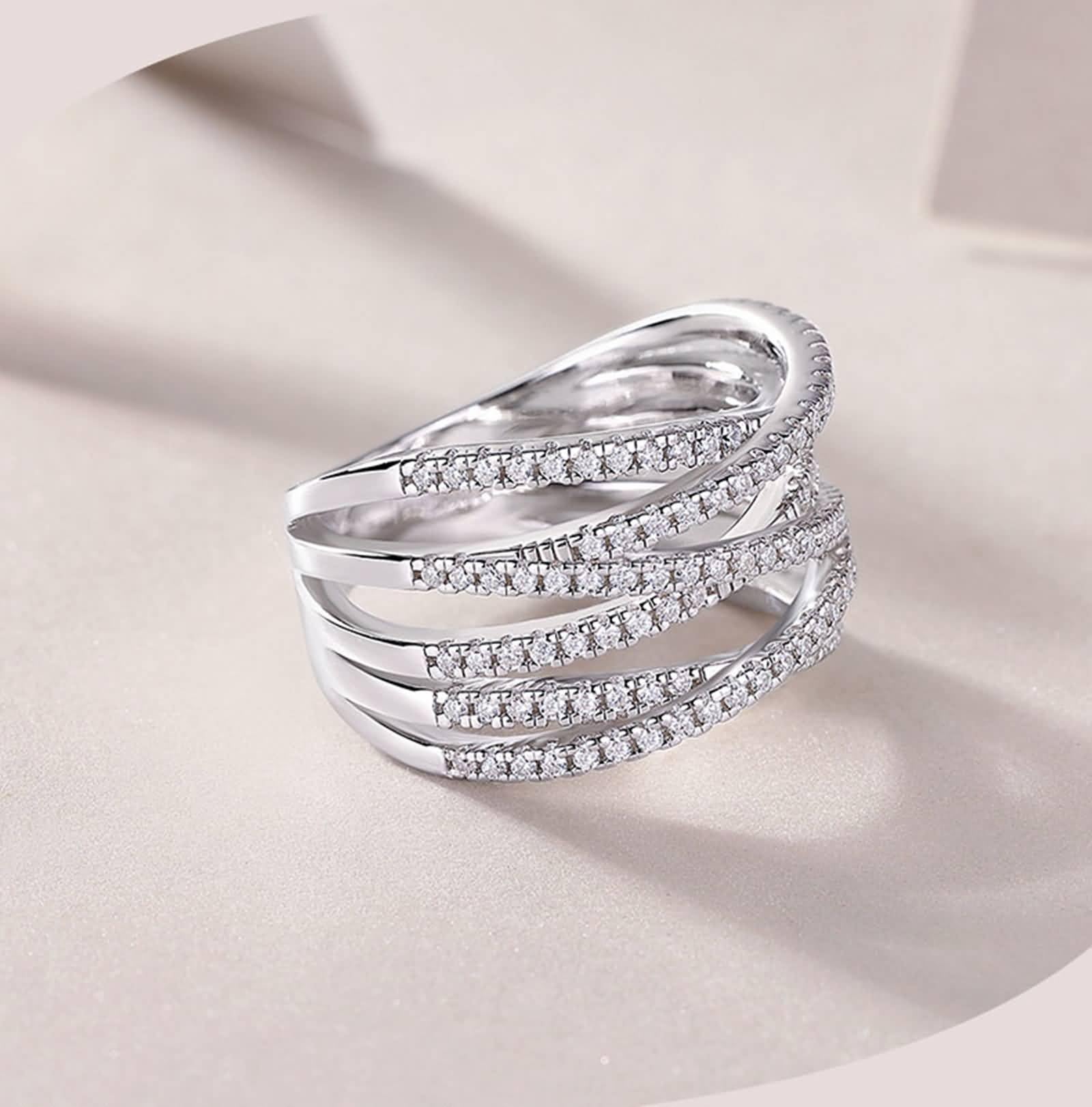 Szerokie, złote pierścionki damskie 750 z kamieniem dla kobiet z moissanit 0,61 ct, pierścionek krzyżowy, obrączka ślubna damska, 9K/14K/18K białe złoto/Pt950 platyna, rozmiar 47 (15,0)-65