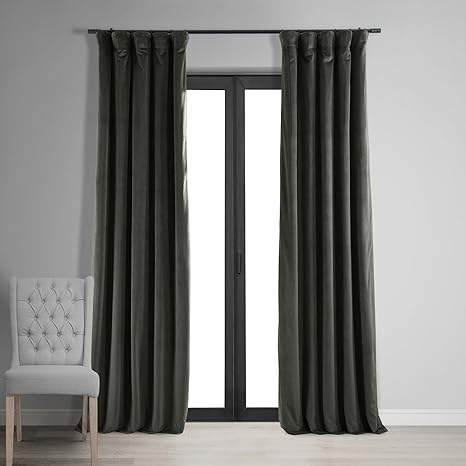 HPD Half Price Drapes Signature Velvet Thermal Blackout Curtains for Living Room 120 Inch Long (1 Panel) Rod Pocket Insulated Blackout Curtains for Bedroom Window Curtains, 50W x 120L, Gunmetal Grey