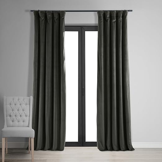 HPD Half Price Drapes Signature Velvet Thermal Blackout Curtains for Living Room 120 Inch Long (1 Panel) Rod Pocket Insulated Blackout Curtains for Bedroom Window Curtains, 50W x 120L, Gunmetal Grey