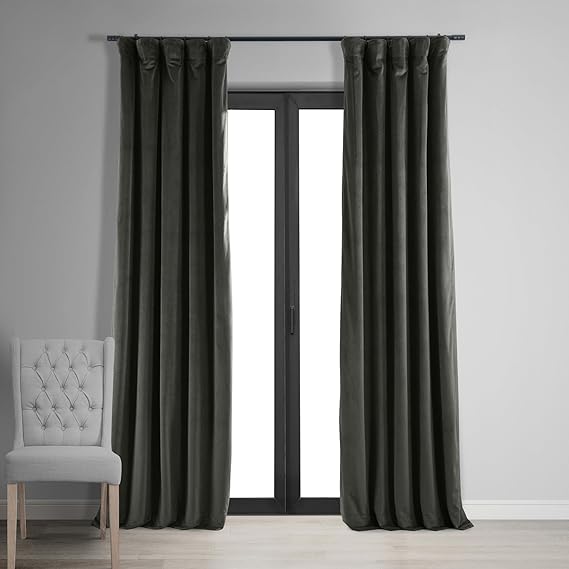 HPD Half Price Drapes Signature Velvet Thermal Blackout Curtains for Living Room 120 Inch Long (1 Panel) Rod Pocket Insulated Blackout Curtains for Bedroom Window Curtains, 50W x 120L, Gunmetal Grey