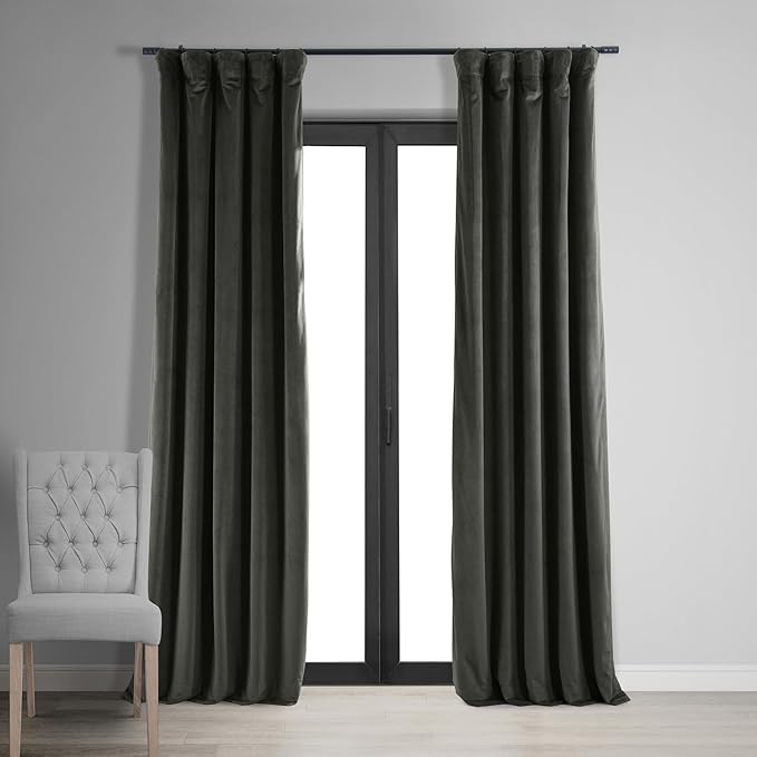 HPD Half Price Drapes Signature Velvet Thermal Blackout Curtains for Living Room 120 Inch Long (1 Panel) Rod Pocket Insulated Blackout Curtains for Bedroom Window Curtains, 50W x 120L, Gunmetal Grey