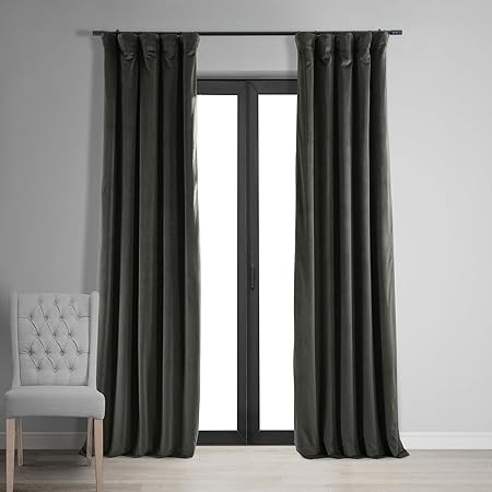 HPD Half Price Drapes Signature Velvet Thermal Blackout Curtains for Living Room 120 Inch Long (1 Panel) Rod Pocket Insulated Blackout Curtains for Bedroom Window Curtains, 50W x 120L, Gunmetal Grey