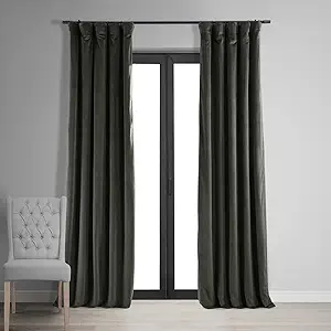 HPD Half Price Drapes Signature Velvet Thermal Blackout Curtains for Living Room 120 Inch Long (1 Panel) Rod Pocket Insulated Blackout Curtains for Bedroom Window Curtains, 50W x 120L, Gunmetal Grey