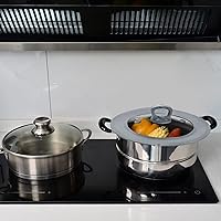 Vista 5 de Juego de 2 tapas universales de vidrio templado ventilado para ollas, sartenes y cacerolas con cubierta antisalpicaduras de silicona resistente al