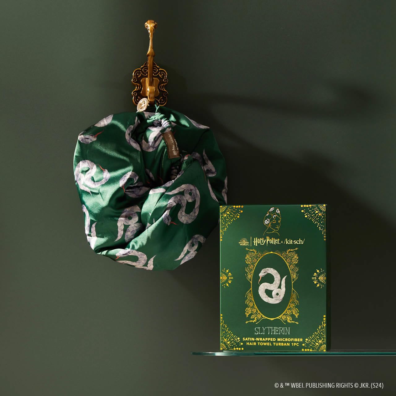 Kitsch Rice Water Shampoo Bar & Harry Potter Slytherin Satin Wrapped Microfiber Hair Towel Bundle – Hair Strengthening & Quick-Dry Hair Care Set