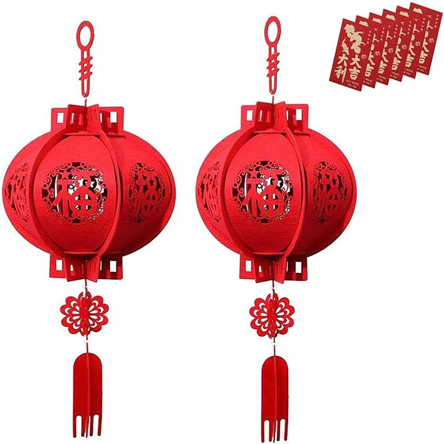 LIOONS 2pcs Chinese Lanterns, Chinese New Year Hanging Cloth Lanterns, Chinese New Year Decoration Paper Lantern Lamp