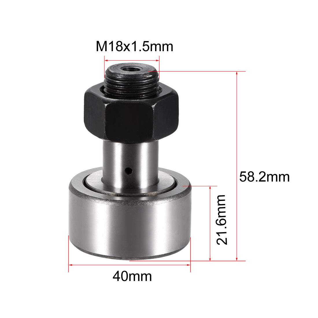 uxcell CF18 Cam Fllower Bearing 40mm Diameter Stud Type Track Needle Roller Bearings KR40 M18x1.5mm Thread