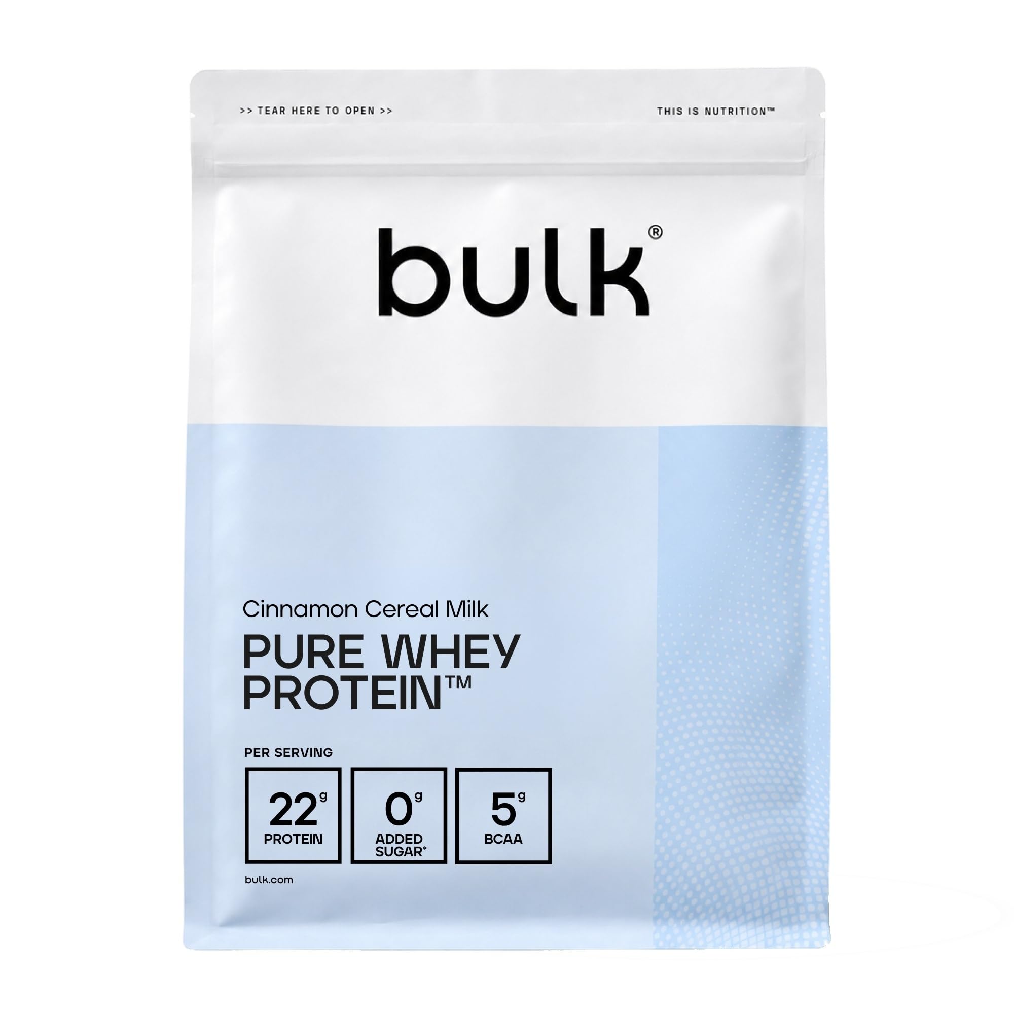 Bulk Pure Whey Proteína en Polvo | Leche Con Cereales de Canela | 22g Proteína y 5g BCAA | Batido de Whey Concentrado | Bajo en azúcar | Favorece el crecimiento y la recuperación muscular | 1kg