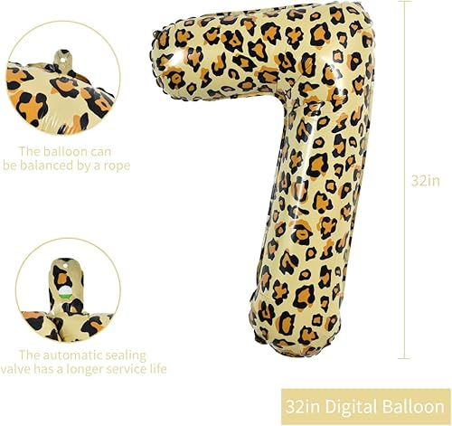 Miniatura 2 de TONIFUL Globo grande de leopardo de 32 pulgadas con el número 7 de guepardo digital de siete globos de animales con temática de safari para fiestas