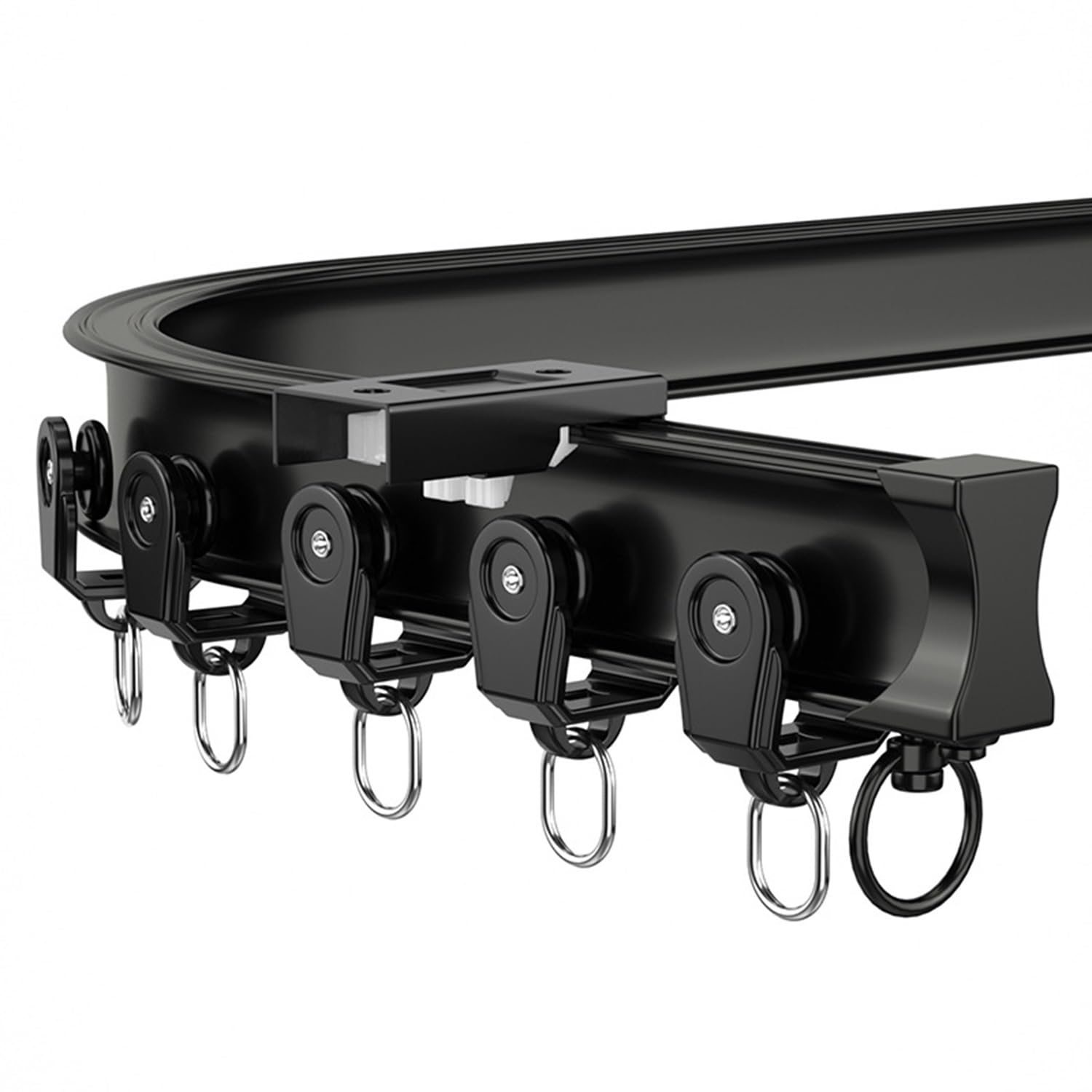 Riel curvo para cortinas negro de 2,8 m, ideal para separar ambientes en tu salón o balcón