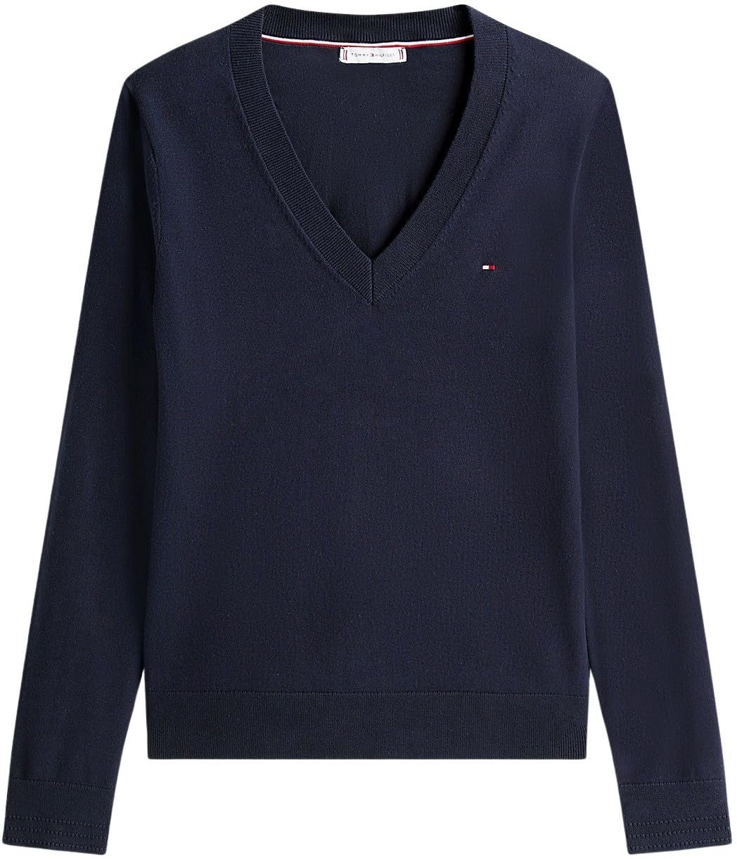 Tommy Hilfiger Donna Pullover Co Jersey Stitch Sweater Scollo a V