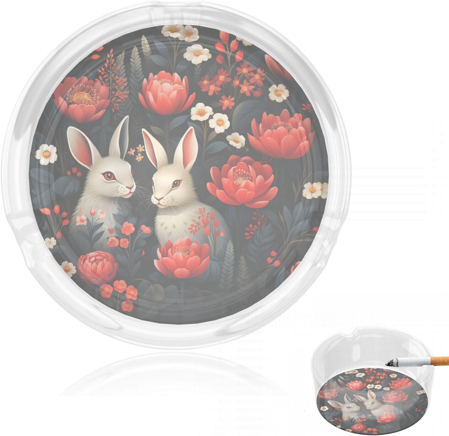 Ashtrays Glass Round Ashtrays For Cigarettes Bright Bunnies And Flowers Ashtrays Clear Crystal Smoking Ashtray Heavy Duty Cigarette Ash Holder For Patio Ash Tray For Home Office Tabletop Decoration