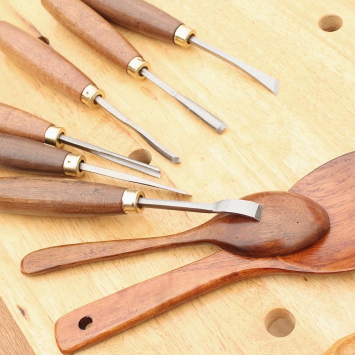 LIFKOME Scalpello da Intaglio Acciaio al Manganese Manico in Noce 6 Pezzi Legno Scalpello da Falegname per Intaglio del Legno per Falegnami Professionisti