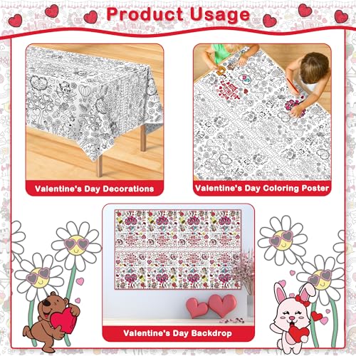 Image of OHOME Valentines Coloring Tablecloth - Valentines Decorations |Valentines Crafts for Kids- Valentines Gifts Decor Accessories Party Favors Classroom School Valentine Backdrop,54 inch x 88 inch