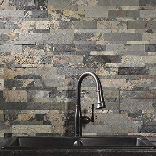 6 in. x 24 in. Natural Aspect Stone Backsplash Peel & Stick, Medley Slate