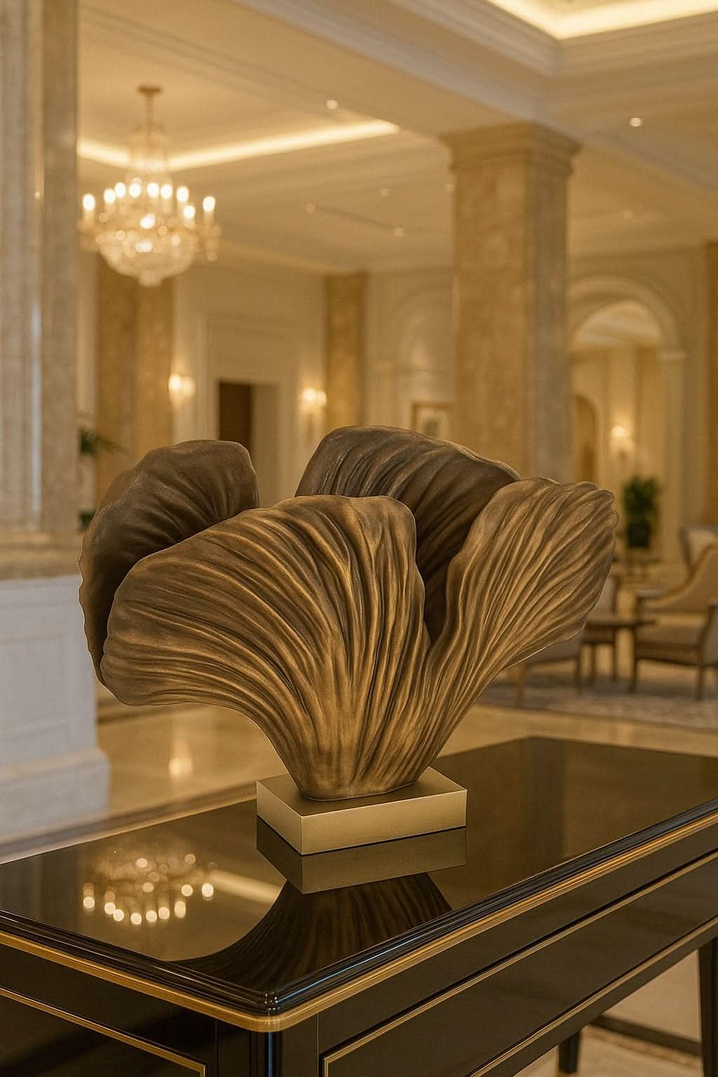 ACAD Home | Resin & Metal Flower Sculpture | Symbolizing The Balance of External and Internal Beauty | Color-Antique Brass Gold