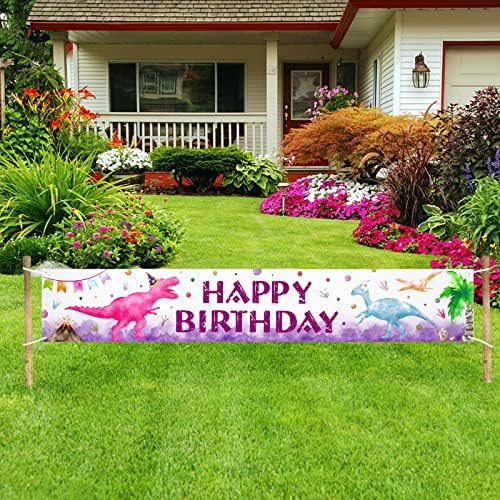 Watercolor Dinosaur Birthday Banner - 50 x 300 cm Dino Theme Party Supplies for Girls Kids Outdoor Dinosaur Birthday Party Decorations Yard Sign Hanging Banner Photo Background
