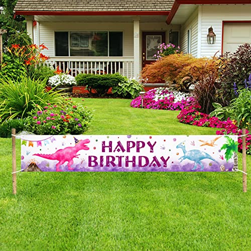 Watercolor Dinosaur Birthday Banner - 19'' X 118'' Dino Theme Party Supplies For Girls Kids Outdoor Dinosaur Birthday Party Decorations Yard Sign Hanging Banner Photo Background #TOP5