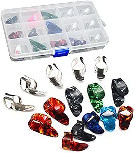 15pcs Guitar Finger Picks Thumb Picks Guitar Finger Protectors Metal guitar picks Guitar Accessories Kit with Storage Box for Electric Acoustic Classic Guitar Bass Banjo Ukulele