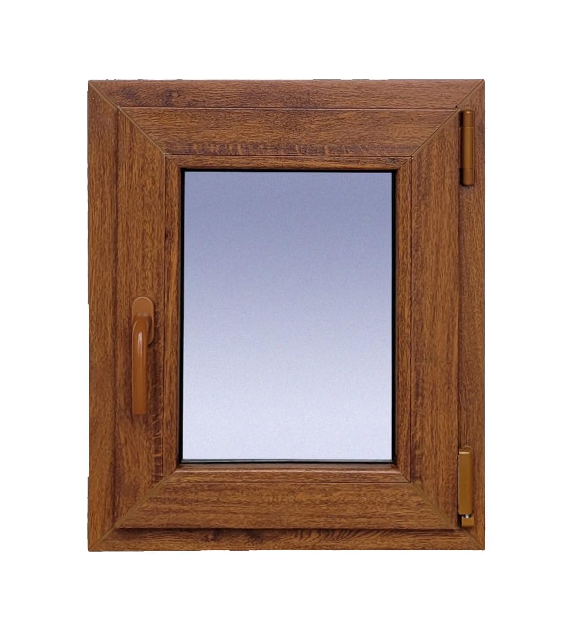 Ventanastock Ventana PVC Roble 500x600 Practicable Oscilobatiente Derecha 1 hoja con vidrio Carglass (Climalit Mate)