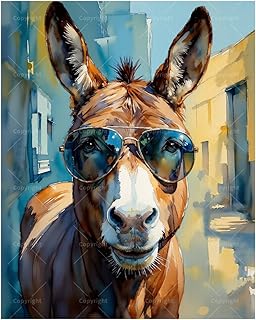 Funny Donkey Paint by Numbers Kit for Adults - DIY Cool Donkey with Sunglasses Painting on Canvas 16x20In, Acrylic Paint Set, Suitable for Beginners, Art for Home Decoration or Gifts