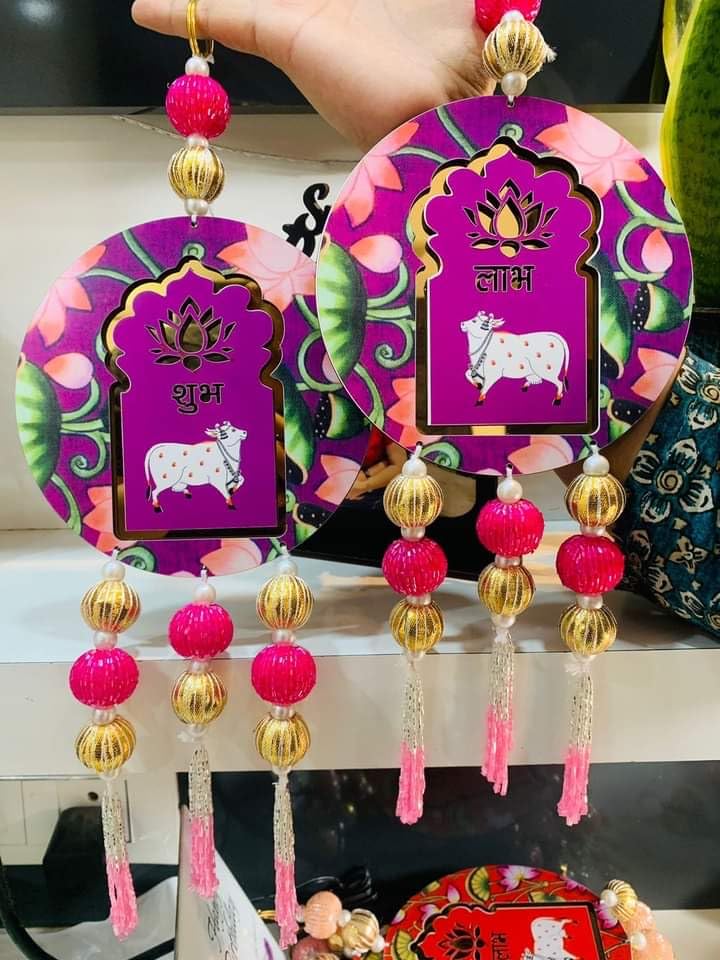 Urban Turtle Shubh Labh Pooja Decoration Items for Home Decor Door hangings,toran for Home Decoration, shubh labh Door Hanging, Corporate Gift, Diwali Gift, Home Decoration Diya (Purple)