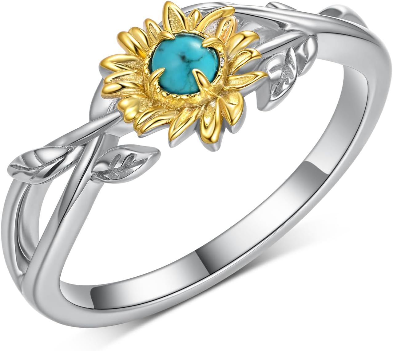 Genuine Turquoise Rings 925 Sterling Silver Sunflower Turquoise Rings Western Nature Gemstone Turquoises Jewelry Gifts for Women