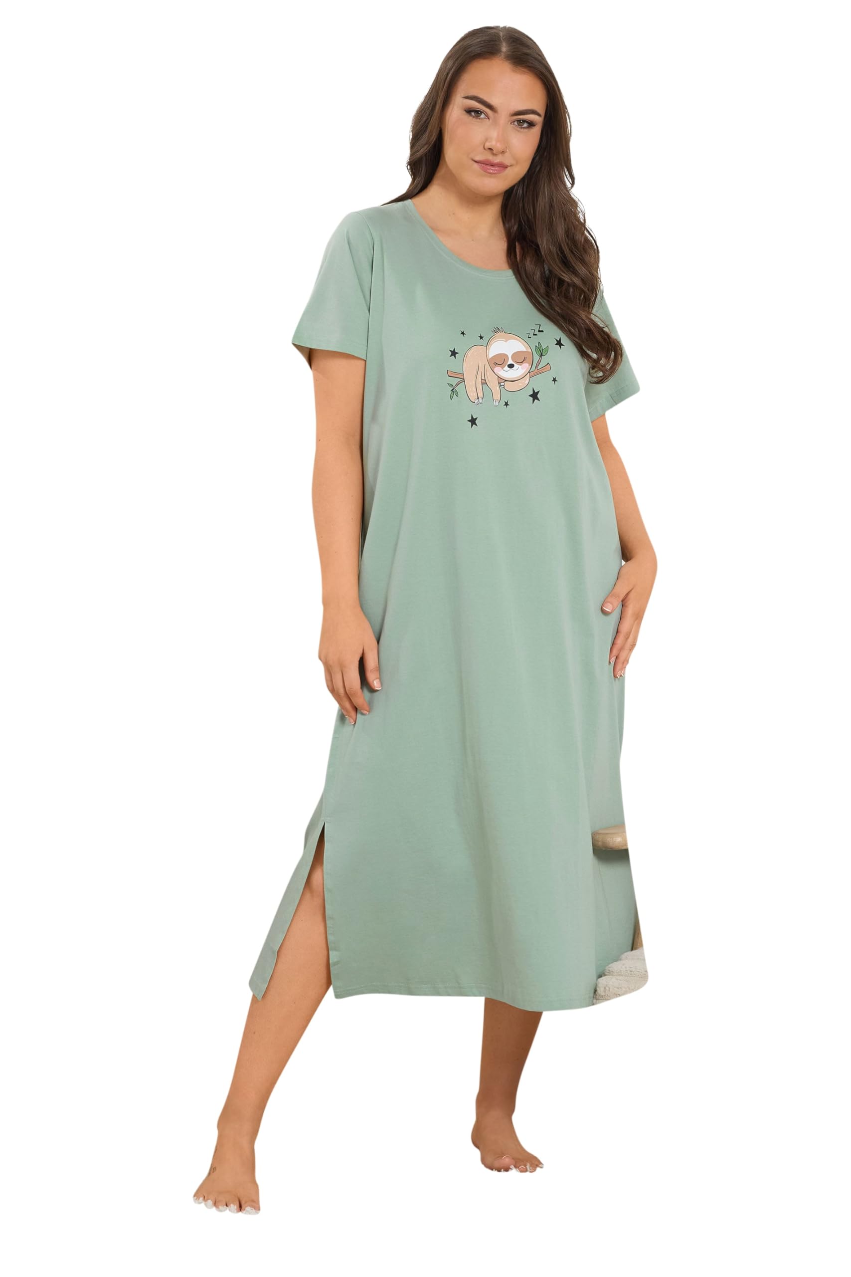 Yours Women's Sloth Print Nightdress in Light Green | Size: 26-28