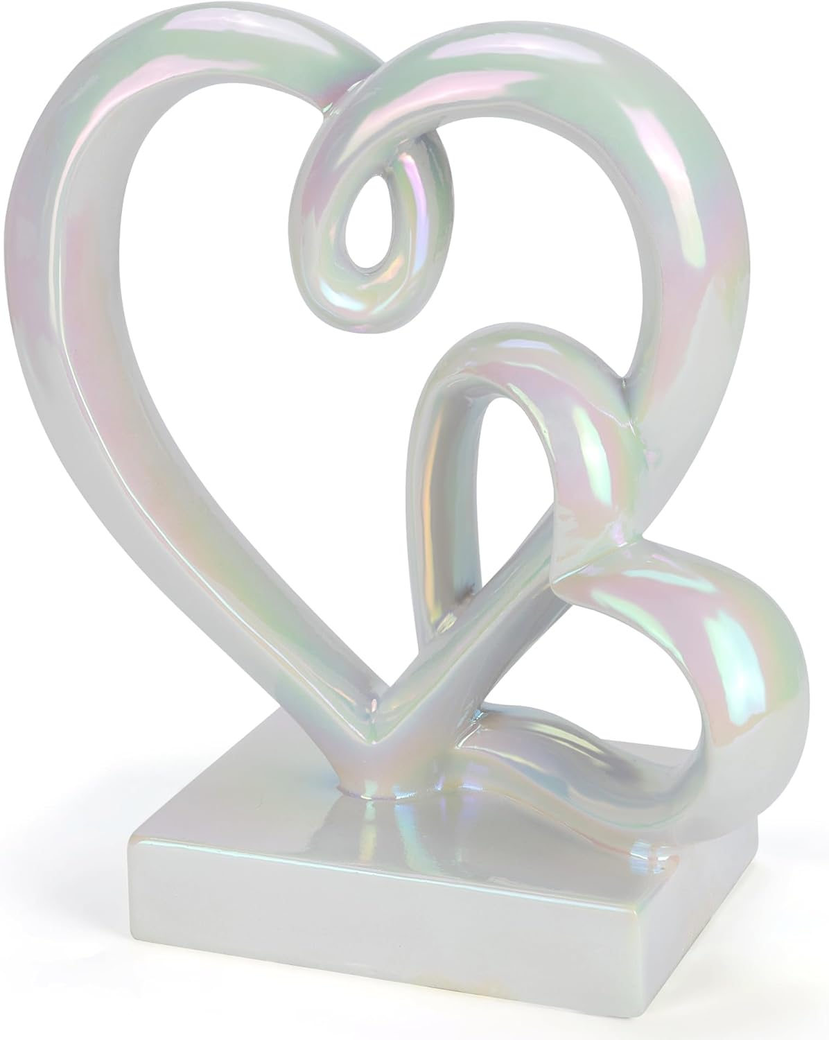 Mother's Day Wedding Anniversary Couples Gifts-Two Hearts Decor Resin Statue,1st to 50th for Her/Him,Engagement Present, Shimmering Love Symbol for Couple, Romantic Home Accent