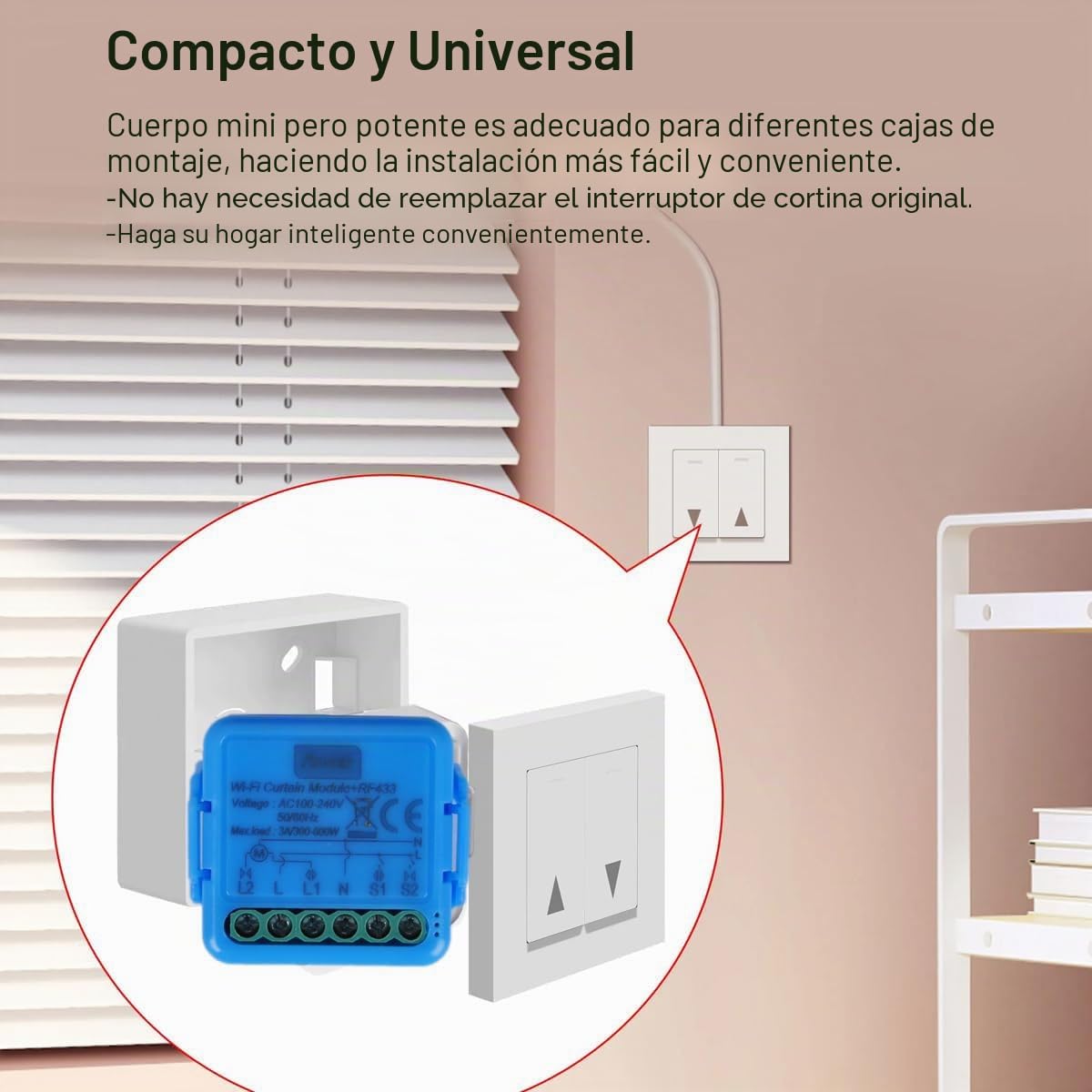Interruptor de Persianas WiFi con Mandos a Distancia RF y Módulo Receptor, Control de Persianas Eléctricas para Cortinas, 433 MHz Módulo Control Temporizador, Dispositivos Smart Life