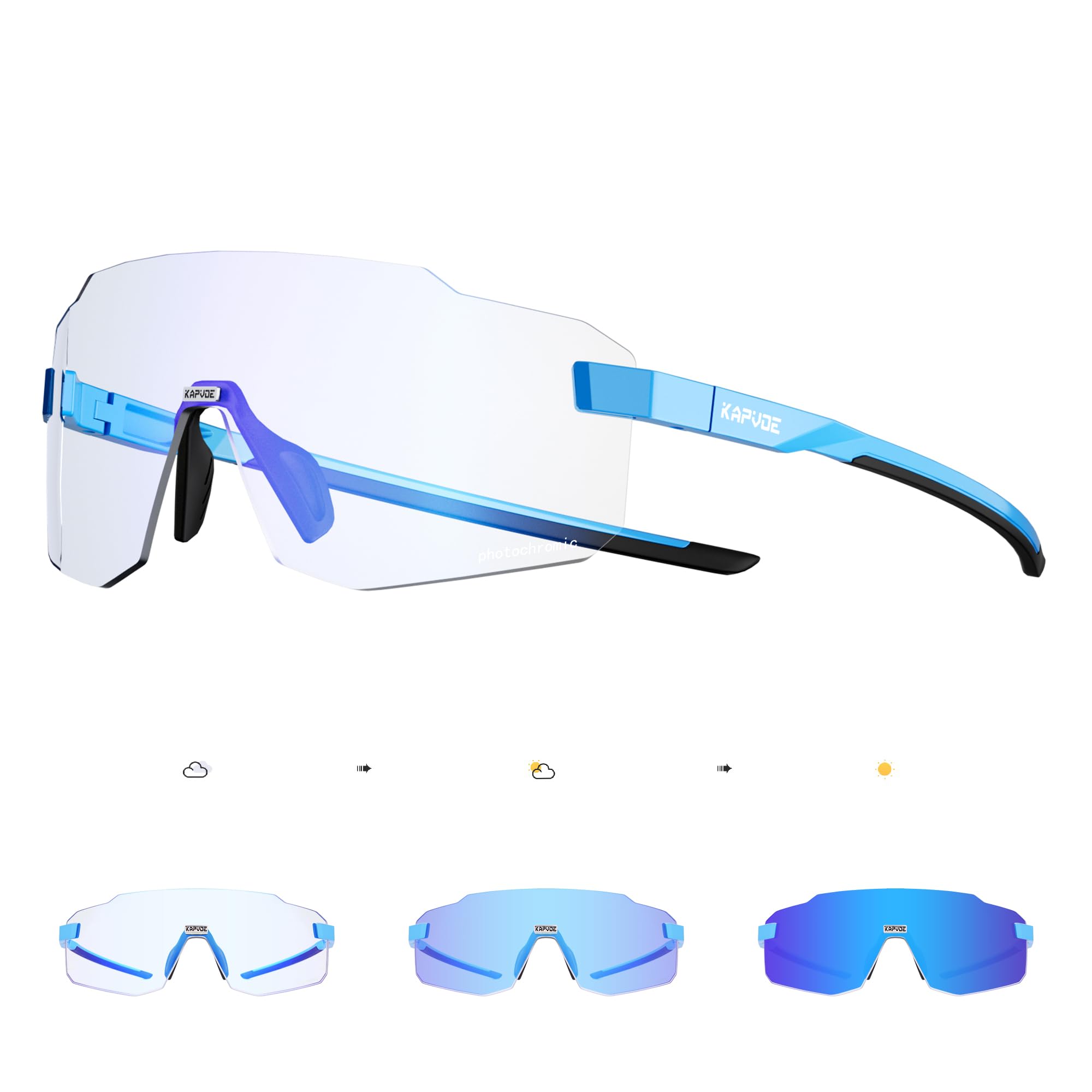 ### 1. KAPVOE Photochromatische Fahrradbrille für Herren und Damen mit UV400 Schutz
### | KAPVOE Selbsttönende Klar Fahr