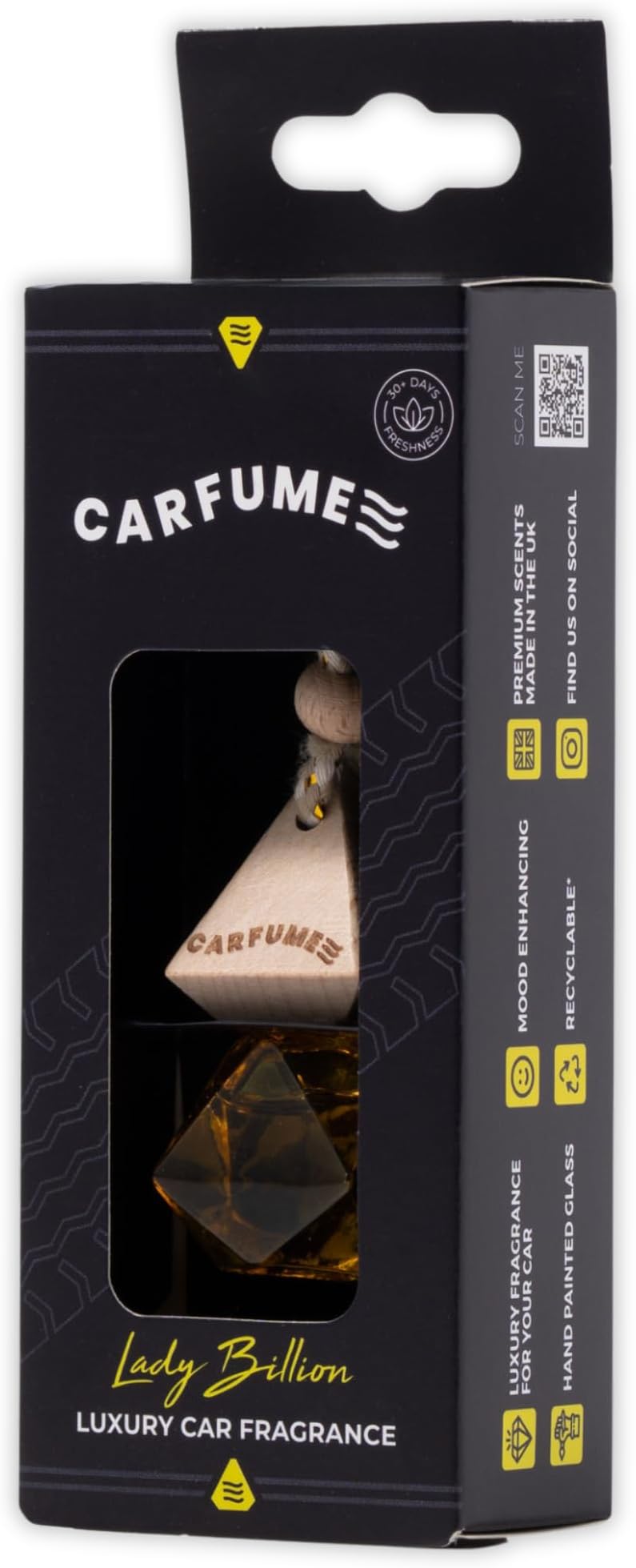 Lady Billion Car Air Freshener Original | Premium Floral Jasmine & Patchouli Fragrance | Luxury Yellow Recyclable Scented Diffuser For Women - Odour Eliminator - UK Made Car Accessories