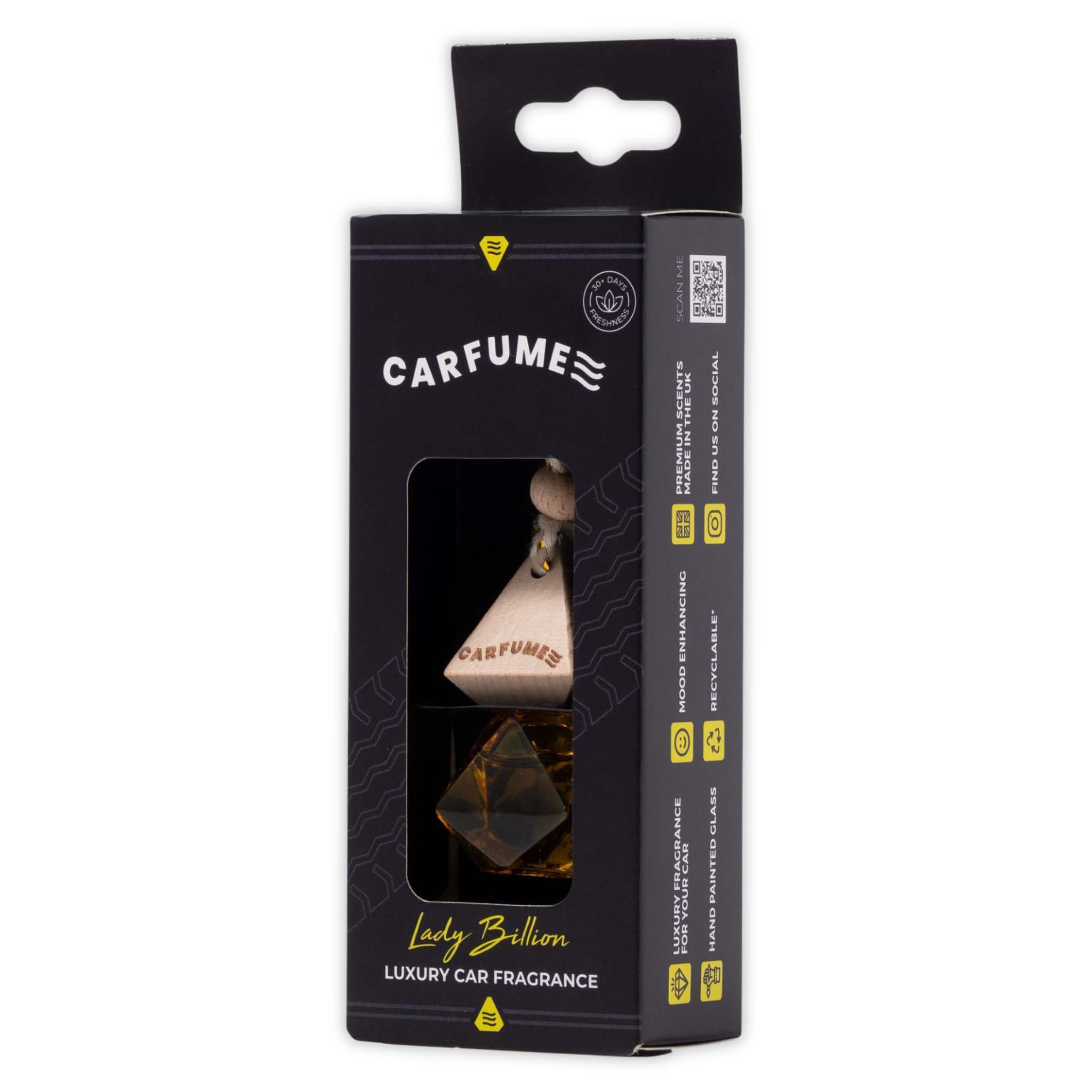 Carfume Original Lady Billion Car Air Freshener | Premium Floral Jasmine & Patchouli Fragrance | Luxury Yellow Recyclable Scented Diffuser For Women - Odour Eliminator - UK Made Car Accessories