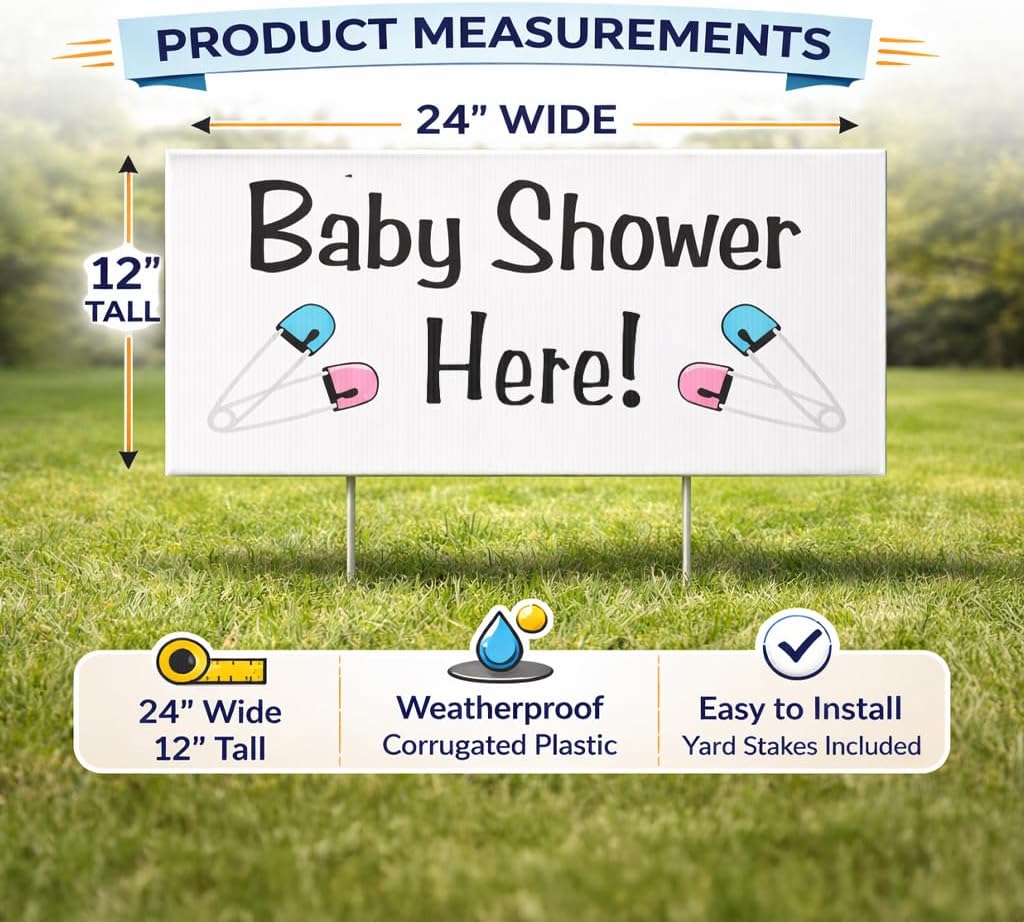 VictoryStore Yard Sign Outdoor Lawn Decorations: Baby Shower Baby Announcement 12" X 24" Yard Sign 12444