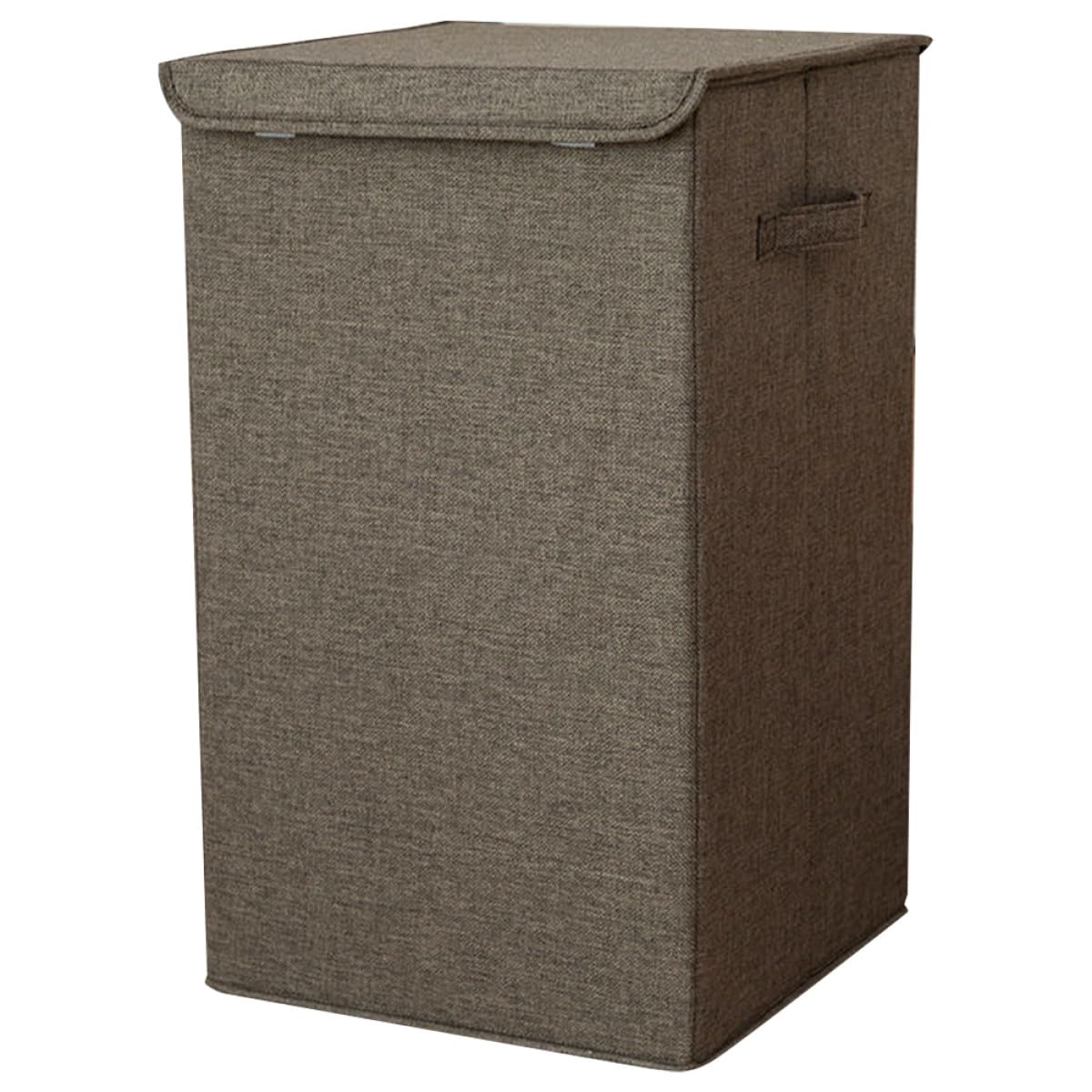 DIYEAH Multifunction Small Cotton Linen Laundry Hamper with Lid, Washable Dirty Clothes Basket with Handles, Coffee Color Clothes Storage Container for Bathroom and Bedroom