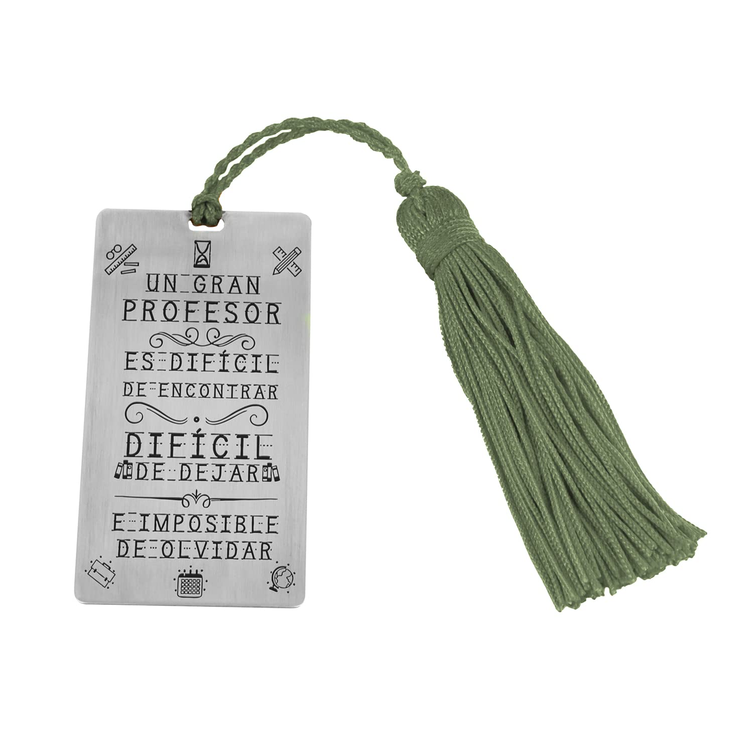 Segnalibro personalizzabile in argento "Un grande insegnante…" con nappone colorato - Regalo di fine corso, insegnanti, insegnanti (un volto)