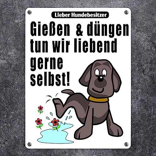 Gießen und düngen - Kein Hundeklo Schild in weiß als lustiges Geschenk für Gartenbesitzer die gegen Hundehinterlassenschaften auf dem Grundstück vorgehen wollen