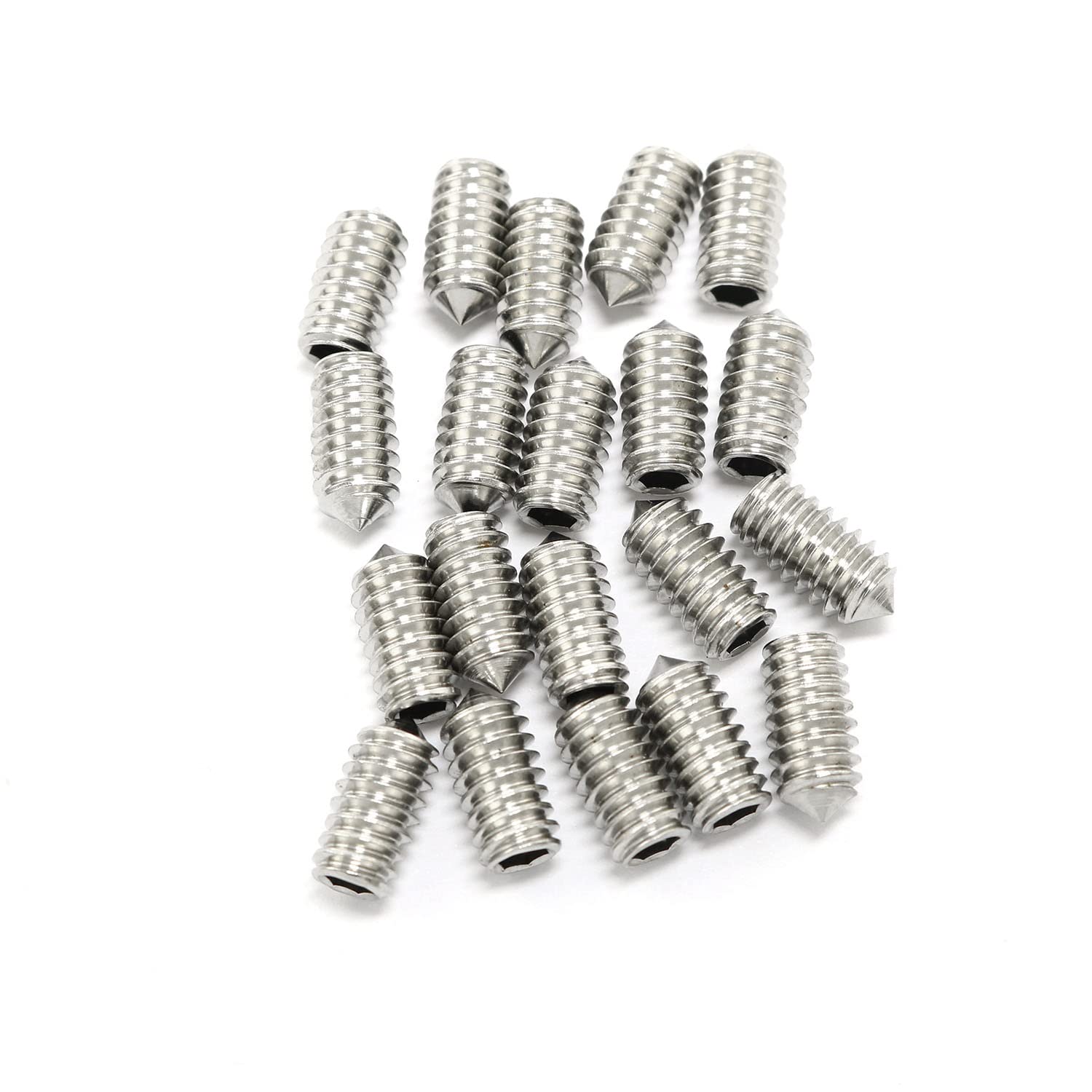20pcs 1/4-20x1/2 Hexagon Hex Socket Set Grub Screws 304 Stainless Steel Full Thread Cone Point Grub Screw