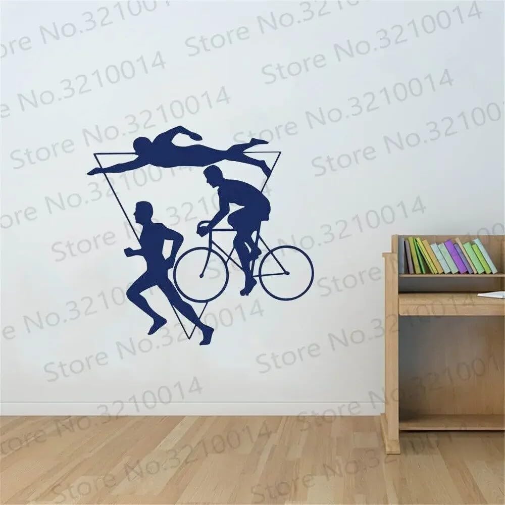 Wall Decal Vinyl Sticker Sport Triathlon Multiple-Stage Athletic Competition Swimmer Bicycle Swimming Home Decor Mural 42X42CM