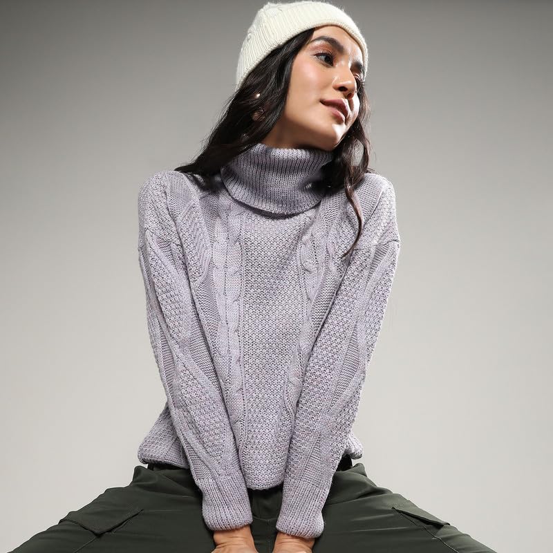 Image of PINACOLADA Women's Geometric-Textured Pullover Sweater for Casual Wear | Crew Neck | Long Sleeves | Pull On Closure | Sweater Crafted with Comfort Fit for Everyday Wear
