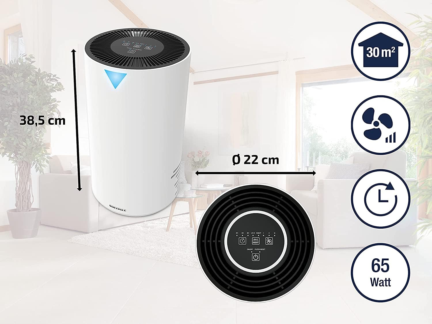 Soehnle Airfresh Clean 300 Purificatore d'aria per la protezione da allergeni, Deumidificatore efficace, Depuratore aria adatto a soggetti allergici