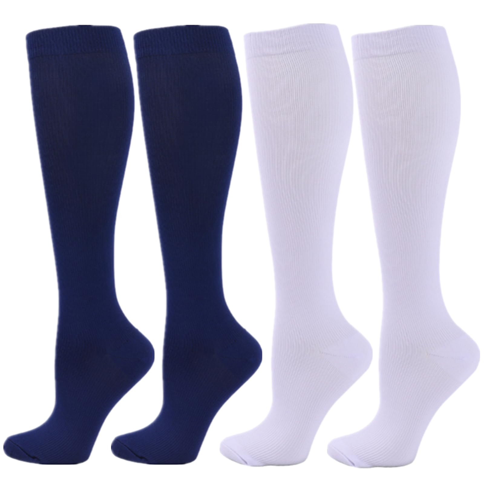 Zingso Compression Socks for Women Men, 2 Pairs 20-25mmHg Knee High Socks Compression Stockings for Sport, Athletic, Edema, Diabetic, Varicose Veins, Travel, Pregnancy, Nursing (S/M, Blue White)