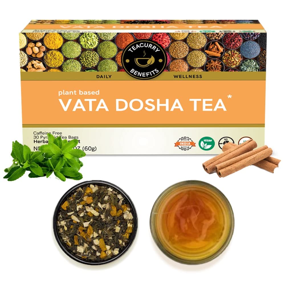 TEACURRY Vata Dosha tea - (1Months Pack, 30 Tea Bags) - Helps to Balance Vata Dosha - Part of Tridosha Tea - Helps in Digestion and Belly Area