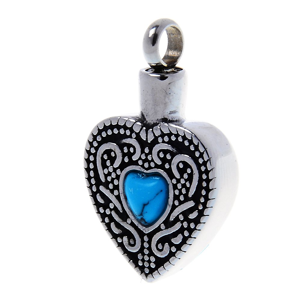 Cremation Jewelry Artifical Blue Turquoise Heart Memorial Ash Holder  Keepsake Urn Necklace Pendant