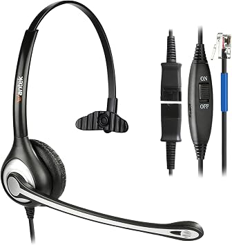 Wantek RJ9 Telephone Headset Mono with Noise Cancelling Mic, Quick Disconnect, Only for Plantronics M12 M22 MX10 Amplifiers or Cisco 7940 7942G 7945G 7960G 7975G 7821 7861 8841 8851 IP Phones600QC1