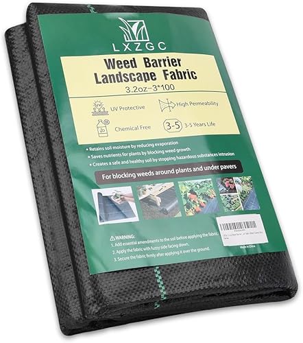 LXZGC Tela de barrera de malezas de 3.2 onzas, 3 x 100 pies, alfombrillas de tela de jardín resistente, tela duradera para bloquear malas hierbas,