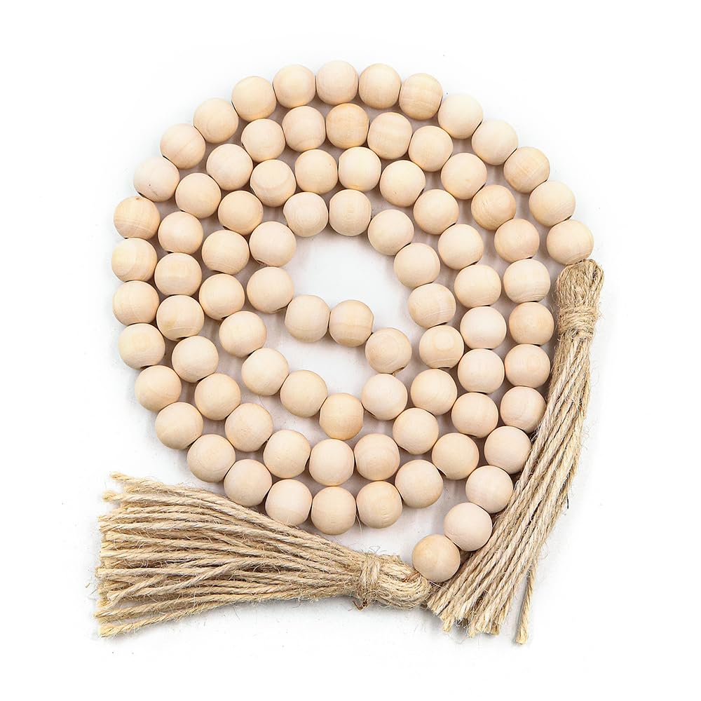 POFET Guirnalda de Cuentas de Madera de 60 Pulgadas con Cuentas de borlas decoración rústica del país decoración Colgante de Pared de oración