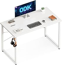 ODK Scrivania, 100 x 48 cm Piccola Scrivania con Gancio per Cuffie, Scrivania Computer per Stanze Piccole, Scrivania Ufficio in Casa (Bianca, 100 x 48 cm)