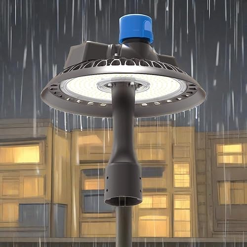 Miniatura 5 de KRLED Post Top - Luz circular LED de 150 W, del atardecer al amanecer (fotocélula incluida) 16000 lm 5500 K, luz blanca pura para poste de jardín,