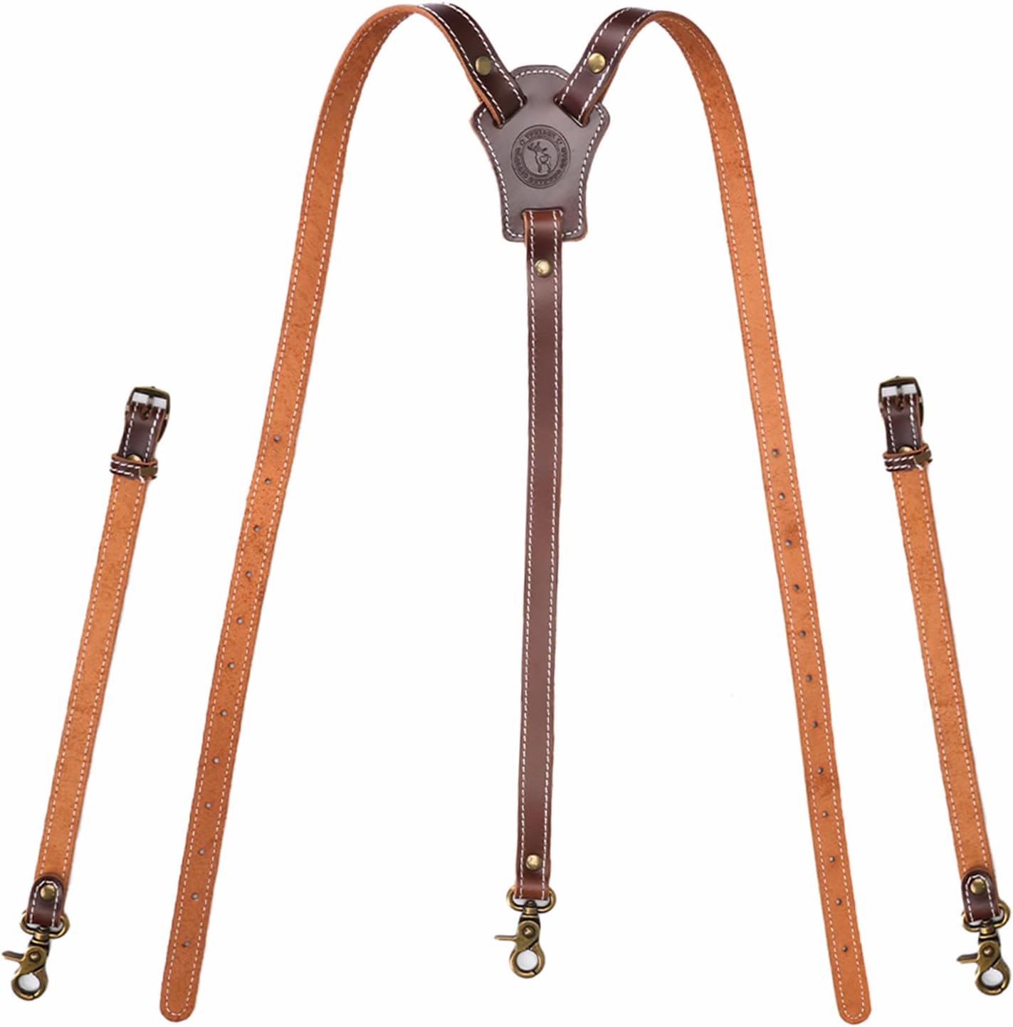 Tourbn Tourbon Brown Genuine Leather Men's Suspenders Heavy Duty Y Back Design Adjustable Straps with 3 Metal Snap Hooks for Jeans, Large